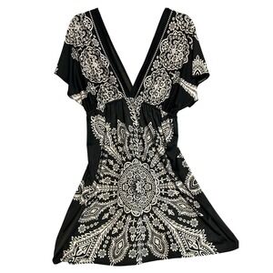 Boho Unknown Brand Mandala Paisley Empire Waist Mini Dress Fairy Hippie Goth